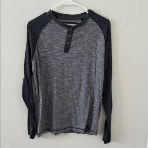 PD&C Black and Gray Striped Long Sleeve Henley